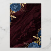 Navy Blue Gold Floral Burgundy Wedding 箔招待状 (裏面)