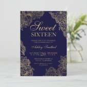 Navy blue gold floral elegant Sweet sixteen 招待状 (スタンド正面)