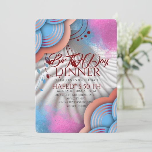 Navy Blue Gold FloraL  Invitation Template Blue Bo 招待状 (スタンド正面)