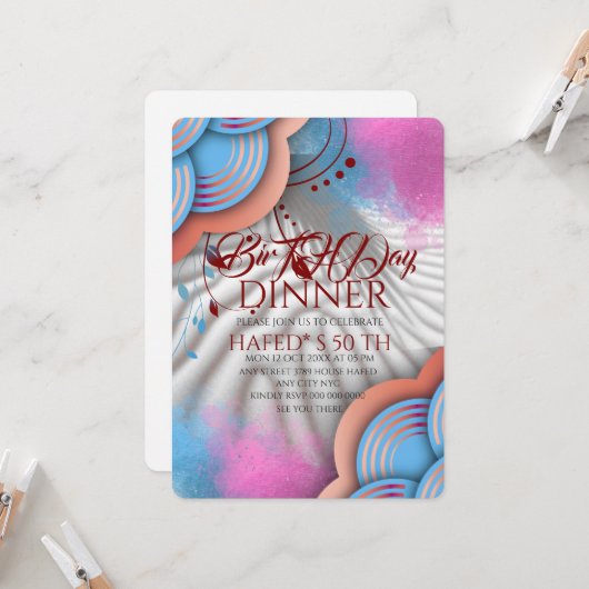 Navy Blue Gold FloraL  Invitation Template Blue Bo 招待状 (正面/裏面インサイチュ)