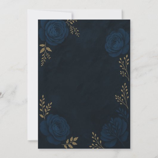 Navy Blue Gold Floral Wedding 招待状 (裏面)