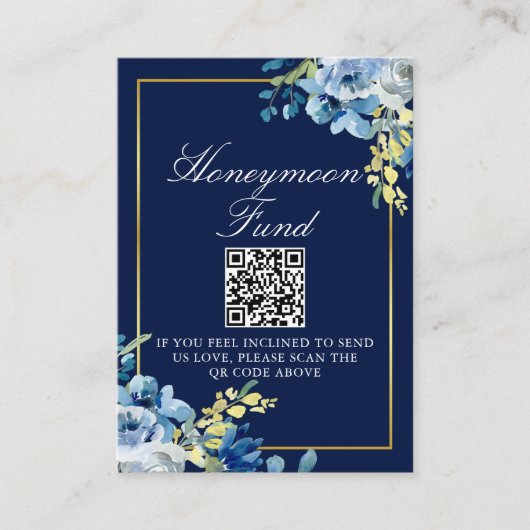 Navy Blue Gold Floral Wedding Chic Honeymoon Fund エンクロージャーカード (正面)