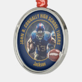 Navy Blue Gold Football Player Photo Christmas メタルオーナメント (左)
