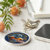 Navy Blue Gold Football Player Photo Commemorative キーホルダー (側面)