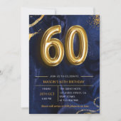 Navy Blue Gold Glitter 60th Birthday 招待状 (正面)