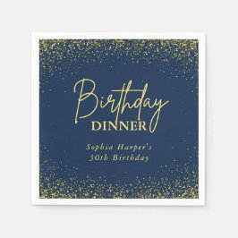 Navy Blue Gold Glitter Confetti Birthday Dinner スタンダードカクテルナプキン