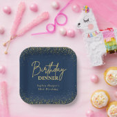 Navy Blue Gold Glitter Confetti Birthday Dinner ペーパープレート (パーティー)