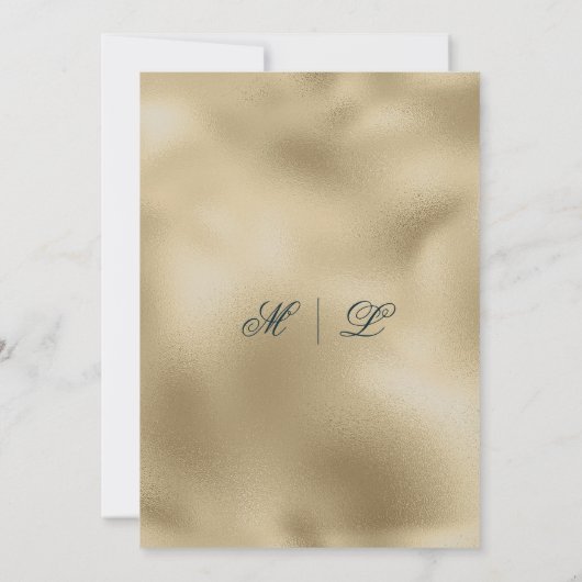 Navy blue gold glitter leaf floral Wedding  招待状 (裏面)