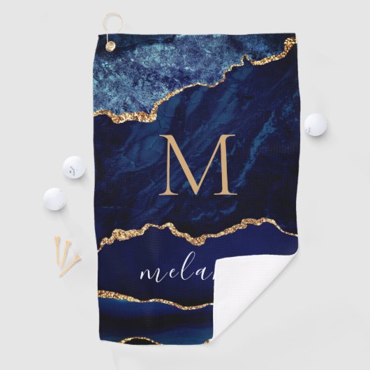 Navy Blue Gold Golf Towel Personalized Name Letter ゴルフタオル (インサイチュ)
