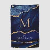 Navy Blue Gold Golf Towel Personalized Name Letter ゴルフタオル (正面)