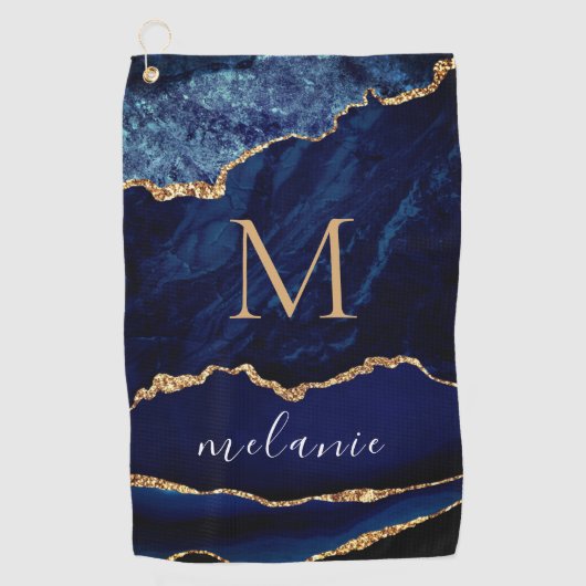 Navy Blue Gold Golf Towel Personalized Name Letter ゴルフタオル (正面)