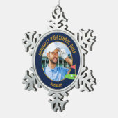 Navy Blue Gold Golfer Photo High School Golf Team スノーフレークピューターオーナメント (右)