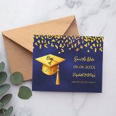 Navy blue gold Graduation Party Save the Date チラシ