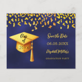 Navy blue gold Graduation Party Save the Date チラシ (正面)