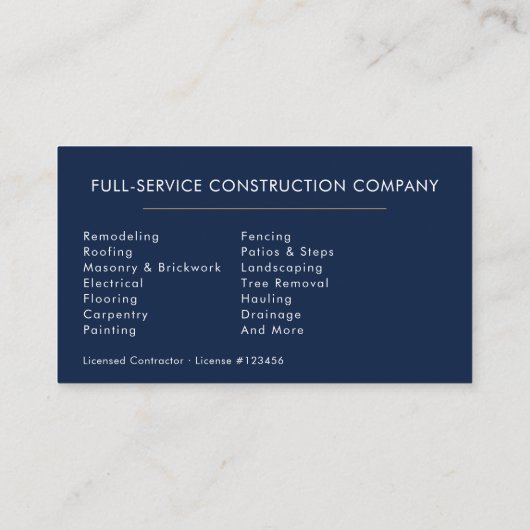Navy Blue Gold Handyman Construction  名刺 (裏面)