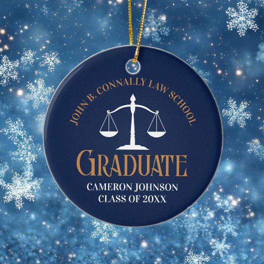 Navy Blue Gold Law School Graduation 2 Sided セラミックオーナメント
