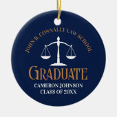 Navy Blue Gold Law School Graduation 2 Sided セラミックオーナメント (正面)
