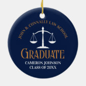 Navy Blue Gold Law School Graduation 2 Sided セラミックオーナメント (裏面)