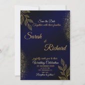 Navy Blue Gold Luxury Wedding Invitation 招待状 (正面)