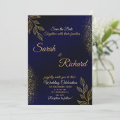 Navy Blue Gold Luxury Wedding Invitation 招待状 (スタンド正面)