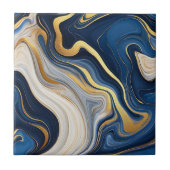 Navy Blue Gold Marble Swirls タイル (正面)