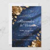 Navy Blue Gold Marble Wedding Invitation 招待状 (正面)