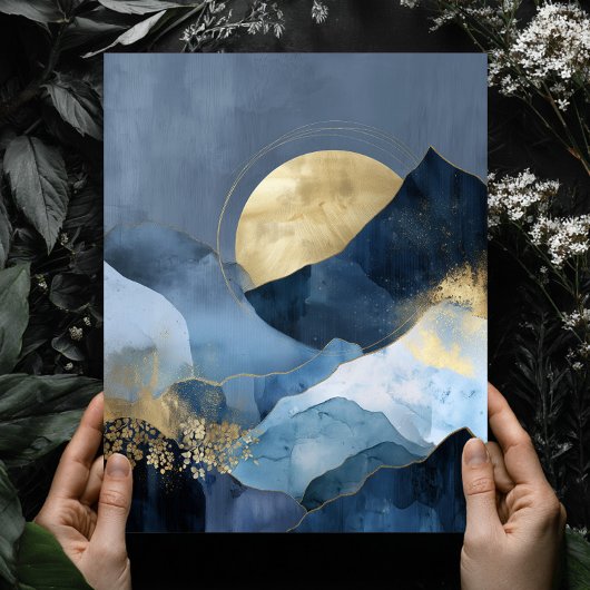 Navy Blue Gold Modern Abstract Landscape Wall Art ポスター