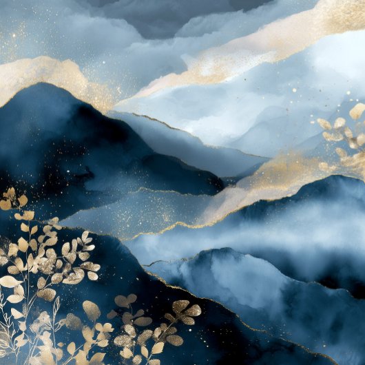 Navy Blue Gold Modern Abstract Landscape Wall Art ポスター