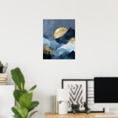 Navy Blue Gold Modern Abstract Landscape Wall Art ポスター (ホームオフィス)