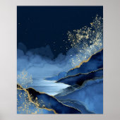 Navy Blue Gold Modern Abstract Landscape Wall Art ポスター (正面)