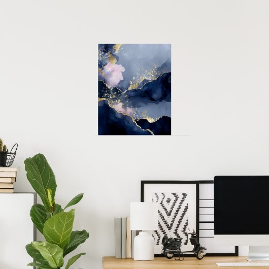 Navy Blue Gold Modern Abstract Wall Art ポスター (ホームオフィス)