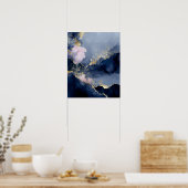 Navy Blue Gold Modern Abstract Wall Art ポスター (キッチン)