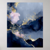 Navy Blue Gold Modern Abstract Wall Art ポスター (正面)