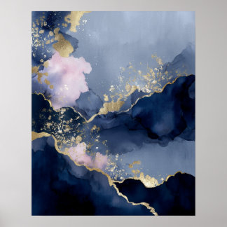 Navy Blue Gold Modern Abstract Wall Art ポスター