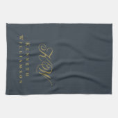 Navy Blue Gold Monogram Name Minimalist Chic Men キッチンタオル (横)
