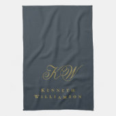 Navy Blue Gold Monogram Name Minimalist Chic Men キッチンタオル (縦)
