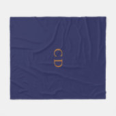 Navy blue gold monogrammed initials luxury フリースブランケット (正面(横))