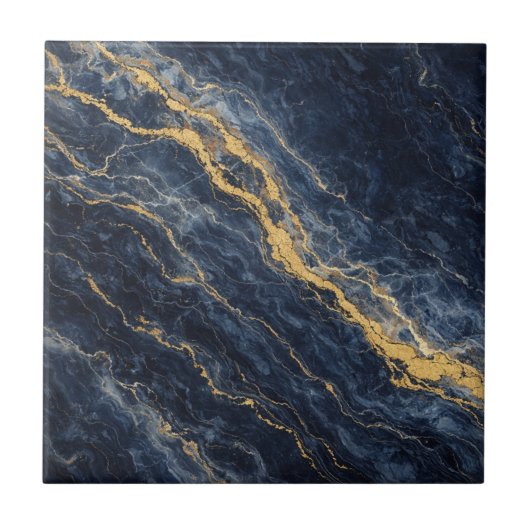 Navy Blue & Gold Natural Marble – Luxury タイル (正面)