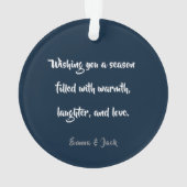 Navy Blue Gold Nordic Christmas Forest Pattern オーナメント (裏面)