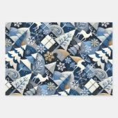 Navy Blue Gold Nordic Christmas Forest Pattern ラッピングペーパーシート (正面2)