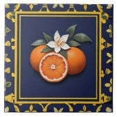 Navy Blue & Gold Oranges Mediterranean Fruit タイル (正面)