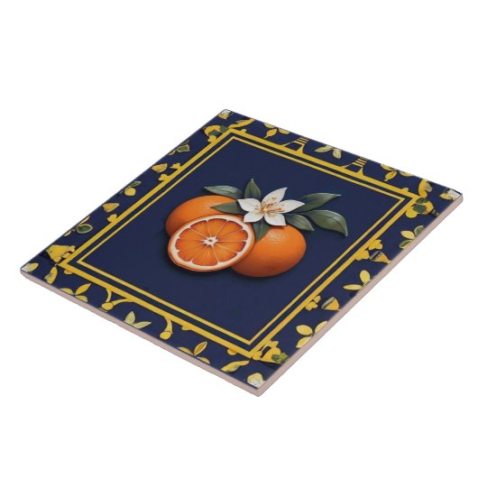 Navy Blue & Gold Oranges Mediterranean Fruit タイル (側面)