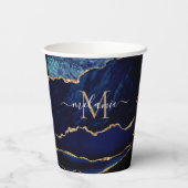 Navy Blue Gold Paper Cups Personalized Name Letter 紙コップ (裏面)