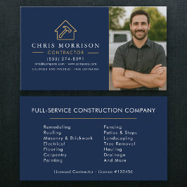 Navy Blue Gold Photo Building Construction 名刺