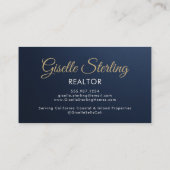 Navy Blue Gold Photo Realtor QR Code Metallic 名刺 (裏面)