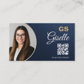 Navy Blue Gold Photo Realtor QR Code Metallic 名刺 (正面)