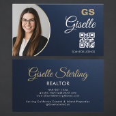 Navy Blue Gold Photo Realtor QR Code Metallic 名刺