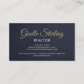 Navy Blue Gold Photo Realtor QR Code Slate Stone 名刺 (裏面)