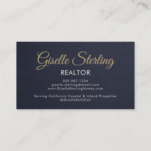 Navy Blue Gold Photo Realtor QR Code Slate Stone 名刺 (裏面)