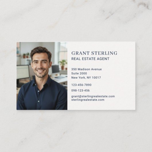 Navy Blue Gold Real Estate Agent Photo 名刺 (裏面)